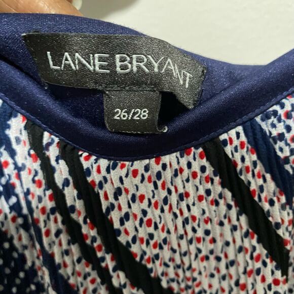 LANE BRYANT Pleated Maxi Dress PLUS SIZE 26/28 Blue Red White Abstract Pattern - Picture 5 of 9